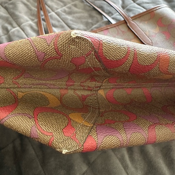 Coach Signature C City Tote in Pink, Orange, and Brown - Picture 3 of 6